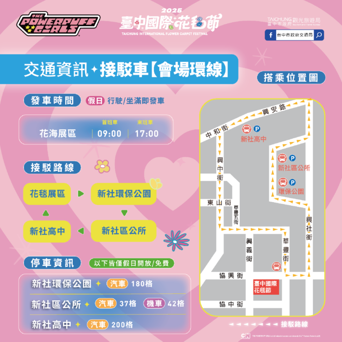 新社花海推5線免費接駁 首度結合花毯「飛天小女警」下車即享受活動氛圍